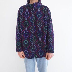 Vintage R&R Purple Green Geometric Print Fleece Zip Jacket Size 18 Large